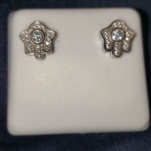 Silver CZ cubic zirconia hamsa earrings evil eye